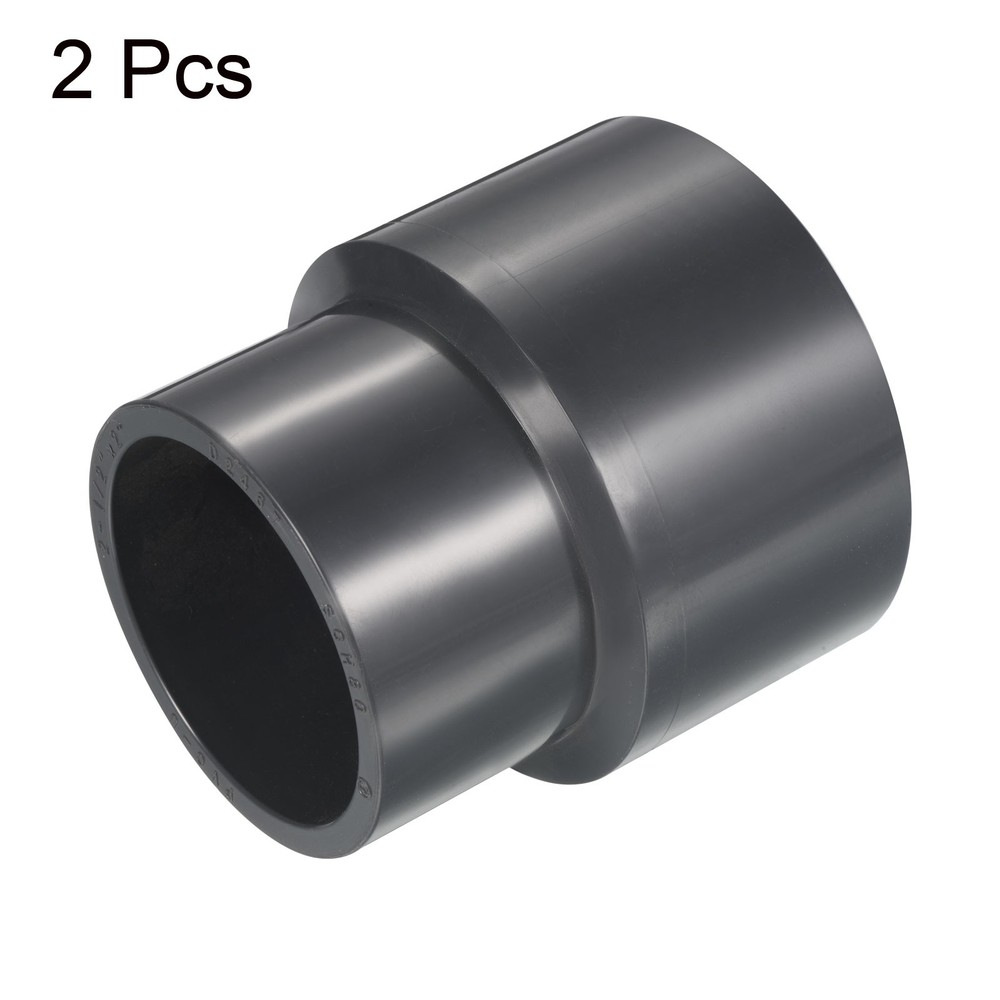 2pcs 2-1/2"x2" SCH80 UPVC Reducer Pipe Fitting Straight Coupling Connector, Grey