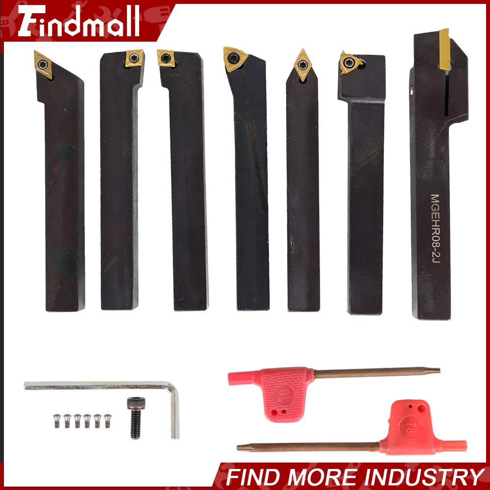 7Pcs 1/2" Lathe Tool Bit Thread Insert+Holder Set Carbide Indexable Turning Tool