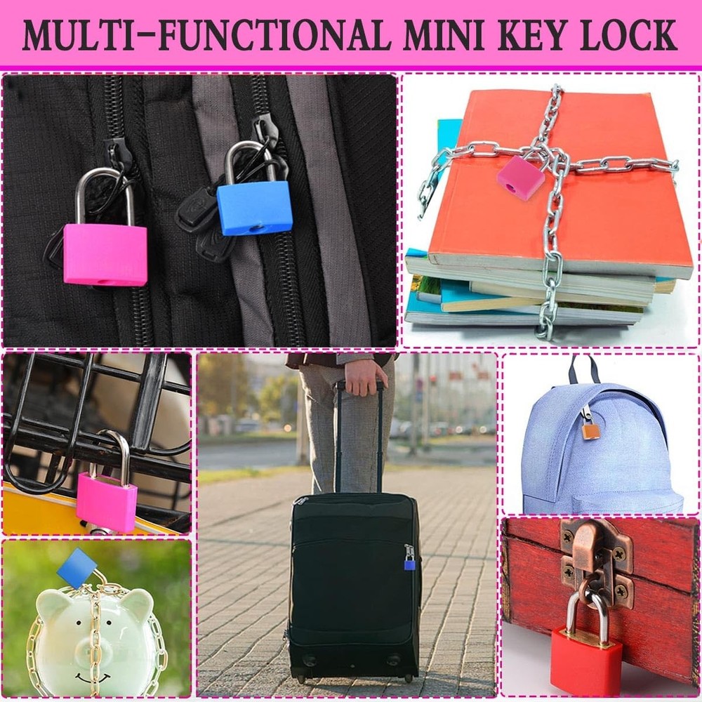 3 Pcs Small Locks with Keys,Multicolor Mini Key Locks, Plastic-Covered Copper...