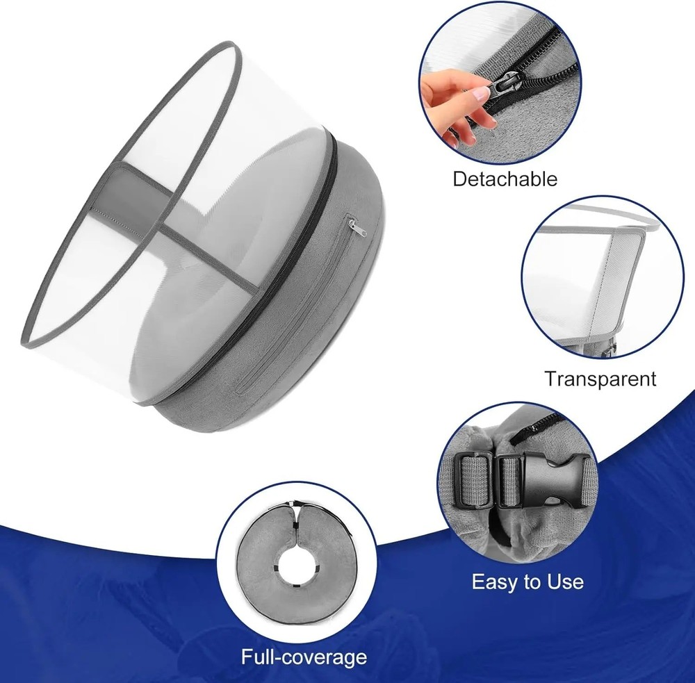Inflatable Dog Cone Collar with Clear Anti-Licking Shield