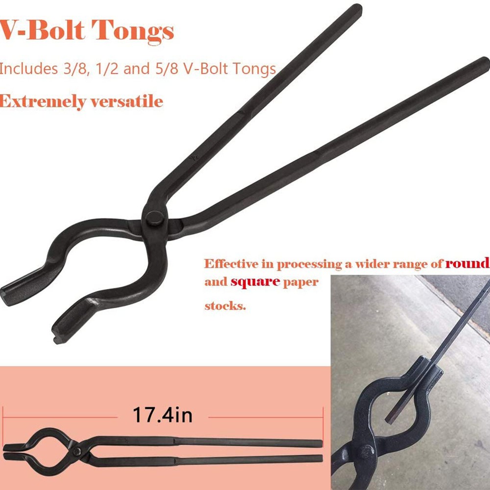6 pcs Beginner Blacksmith Tongs Flat Jaw Pick Up Scroll Blacksmith Forge Tongs