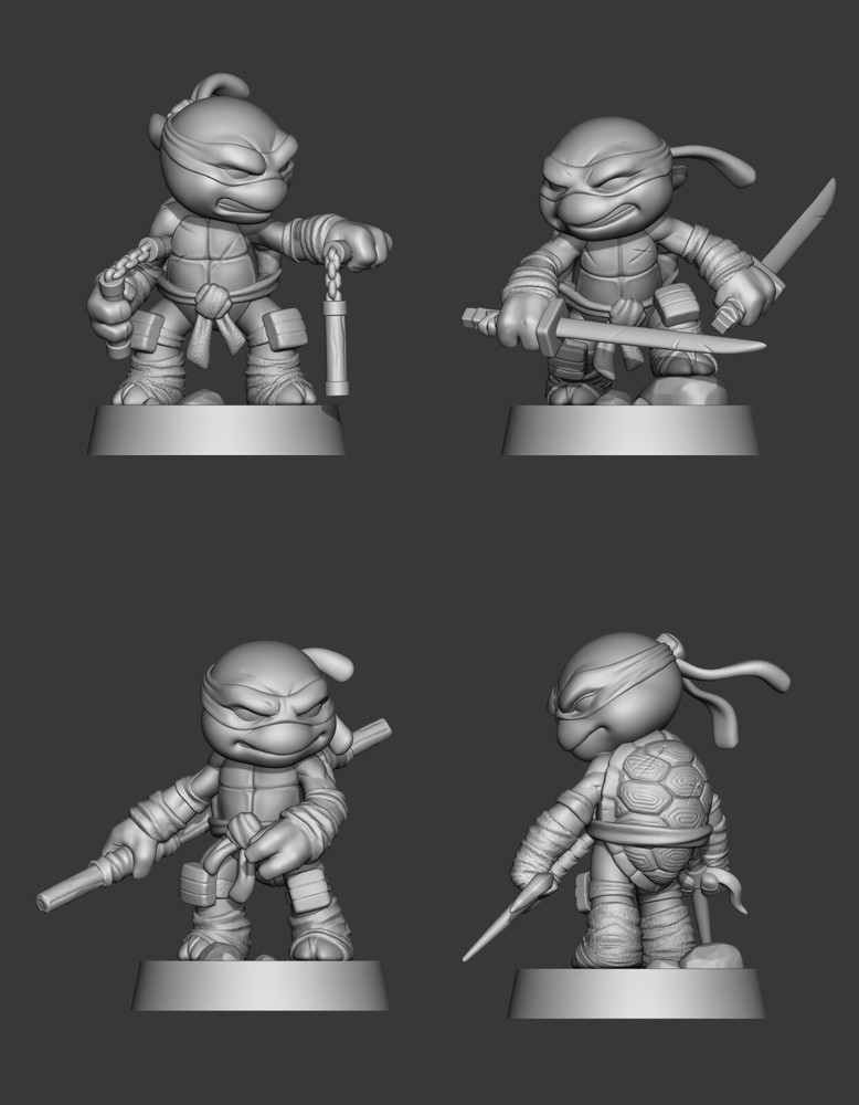 UNPAINTED TMNT Ninja Turtles & Splinter Chibi 3d Printed Models
