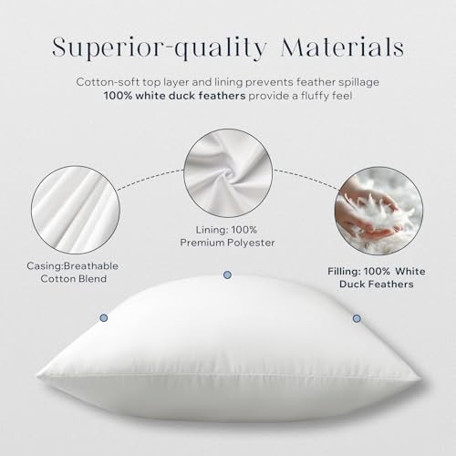 Feather Pillow Inserts, 100% Down Feather Throw 18" x 18" (Pack of 2) White