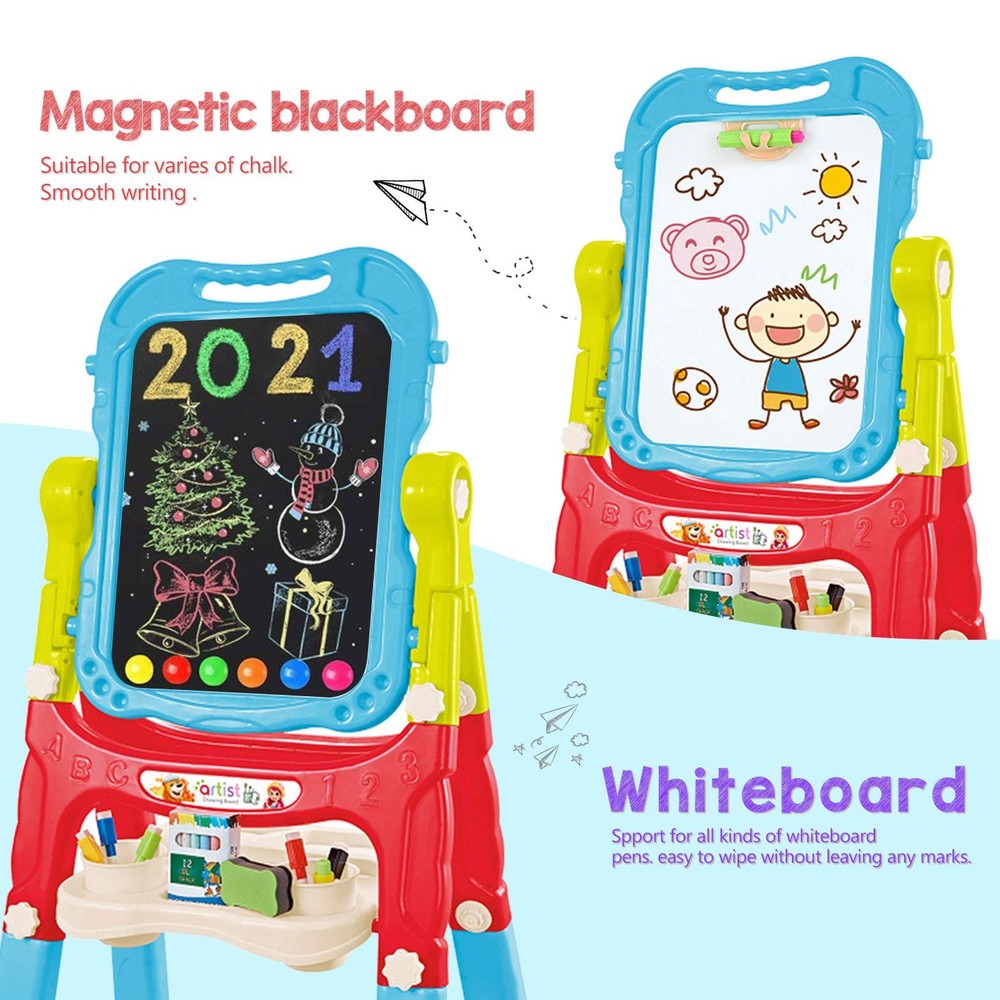 Mojitodon Easel for Kids,Rotatable Double Sided Adjustable Standing Art Blue