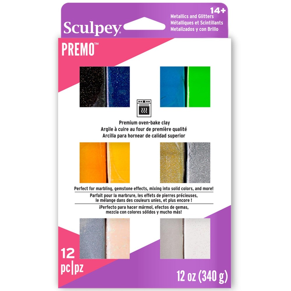 Premo: Multipack - Metallics + Glitters - 12 Colors, 1oz Bars, Sampler Pack, ...