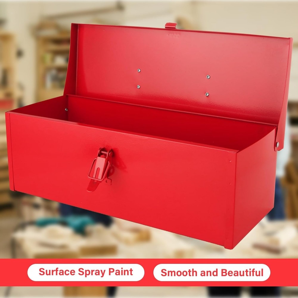 Durable 15-Inch Mini Steel Toolbox - Classic Red with Comfortable Grip Handle