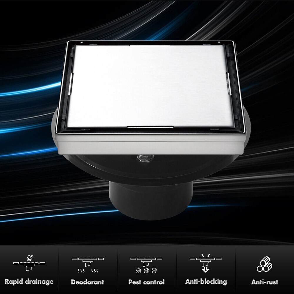 Shower Square Floor Drain with Flange,Quadrato Pattern Grate Removable