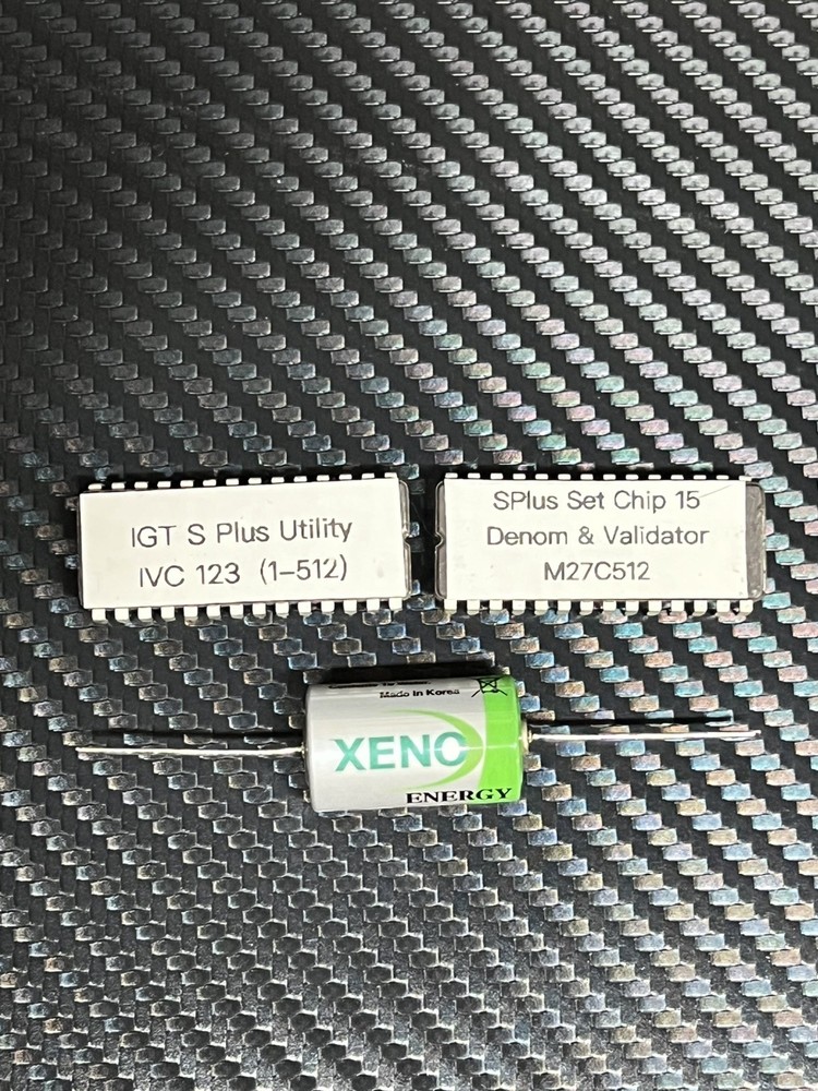 IGT S-Plus Ram Clear & Bill Validator Set chips W/ Replacement Battery