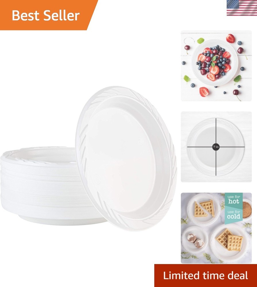 100 Count Disposable 7 Inch White Plastic Plates