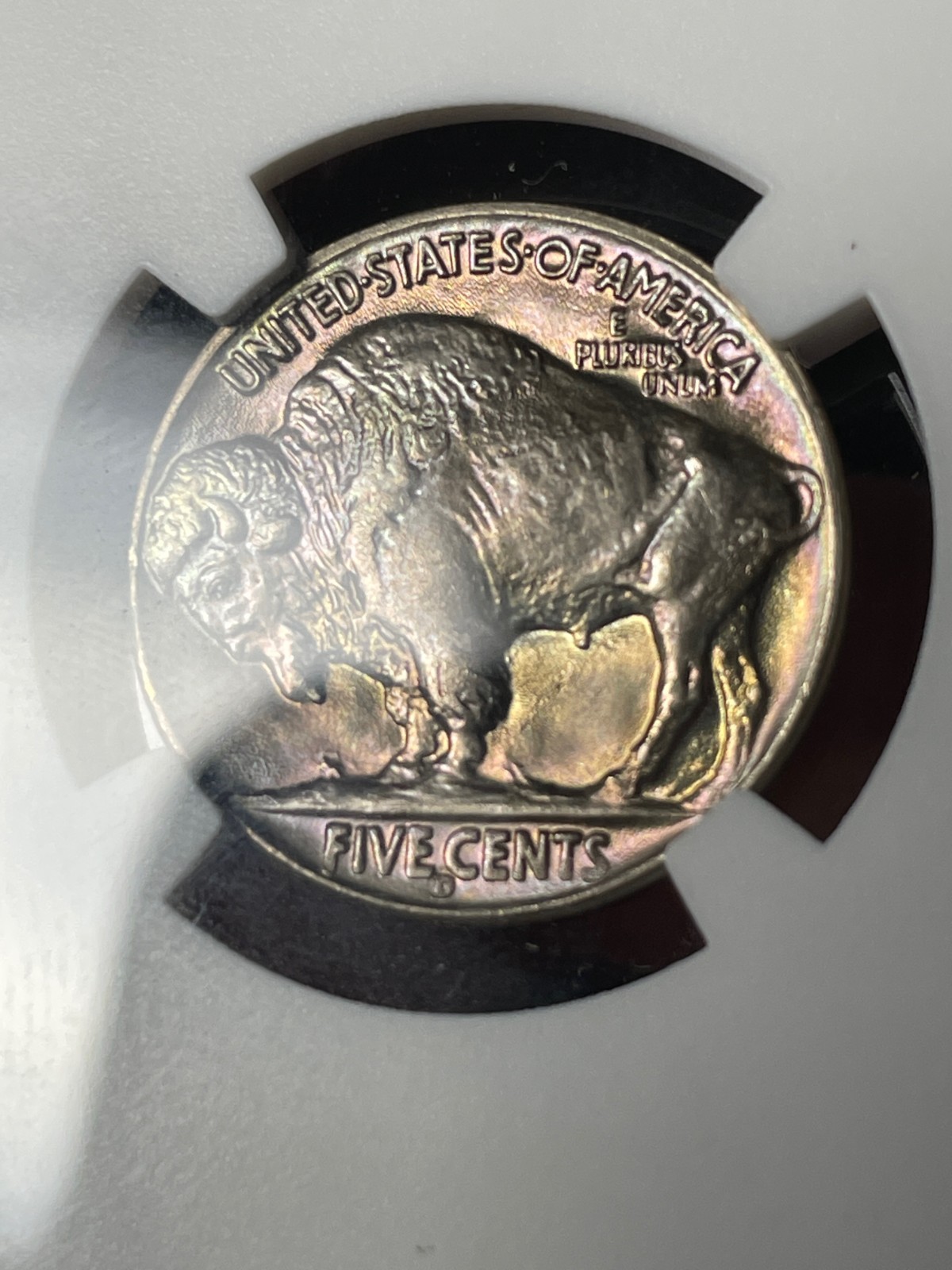 1938-D NGC MS67+ CAC Buffalo Nickel Rainbow Toned