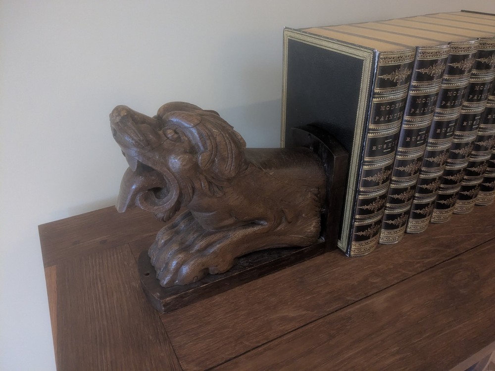 19th Century Oak Ecclesiastical Gargoyle Bookends– Gothic Style – Antique