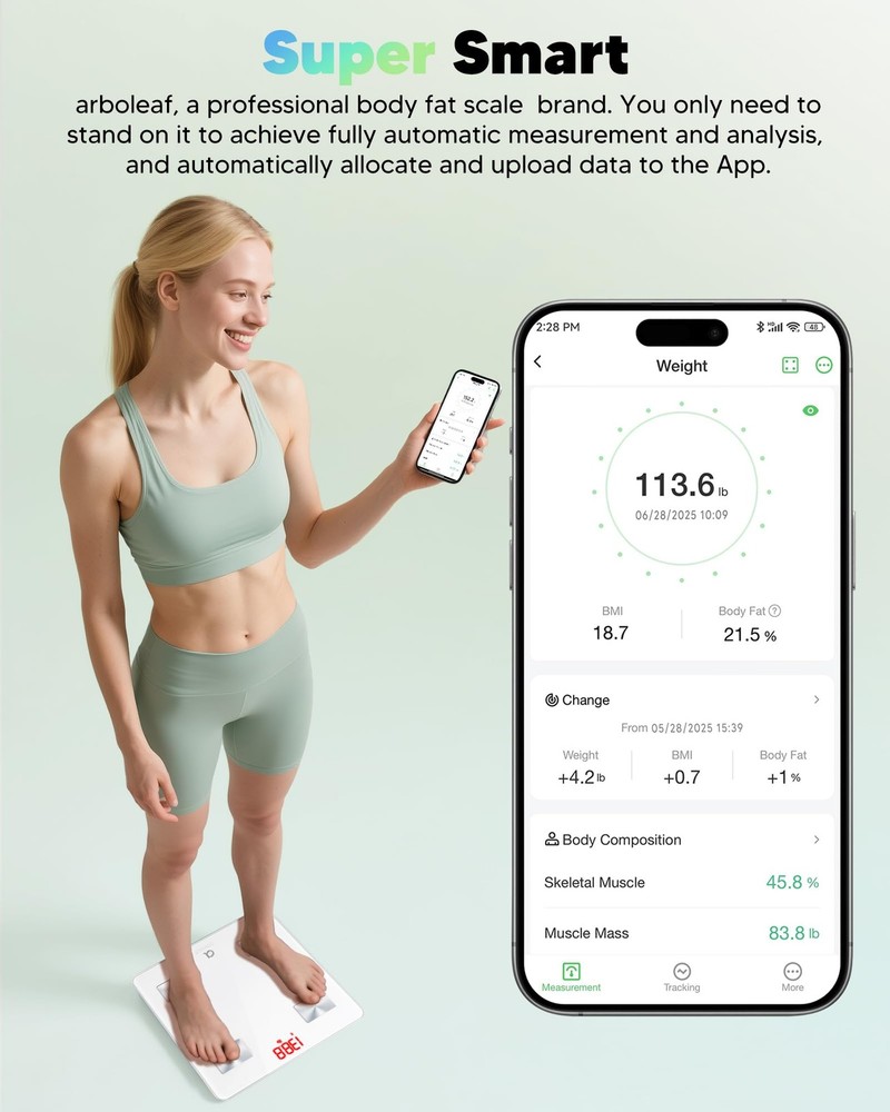 Arboleaf Smart Body Scale Bluetooth Digital Bathroom Scale App Body Composition
