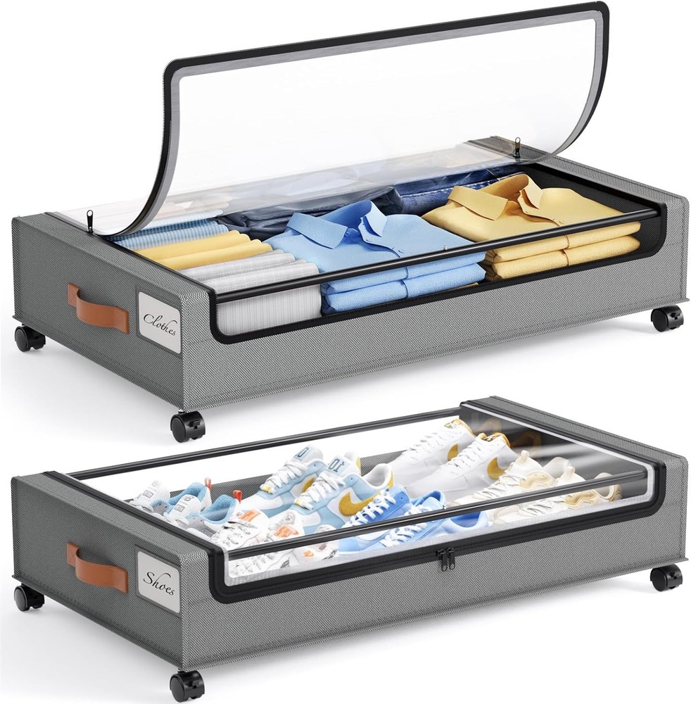 Under Bed Storage W/ Wheels 2 Pack Under Bed Storage Containers 60L Underbed