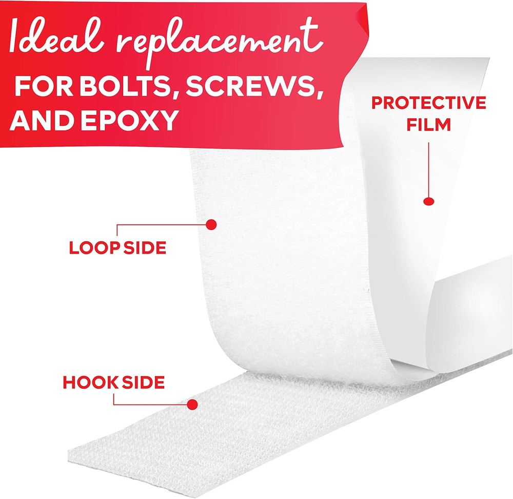 Hook and Loop Roll, White, 2-In X 10-Ft Hook and Loop Tape Heavy Duty Strips wit