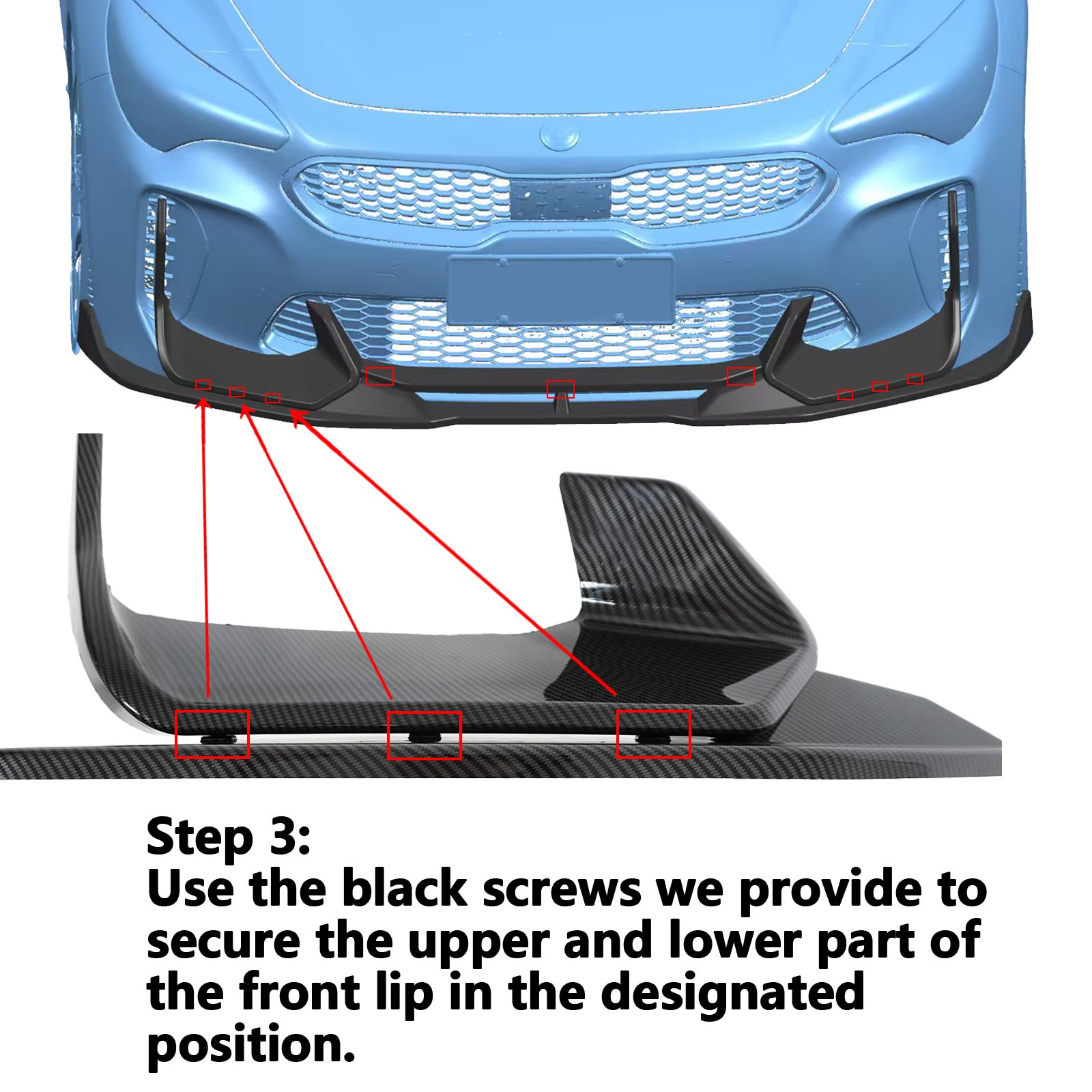 For KIA Stinger GT 18-23 Painted Carbon AD Style Front Bumper Lip W/Side Winglet