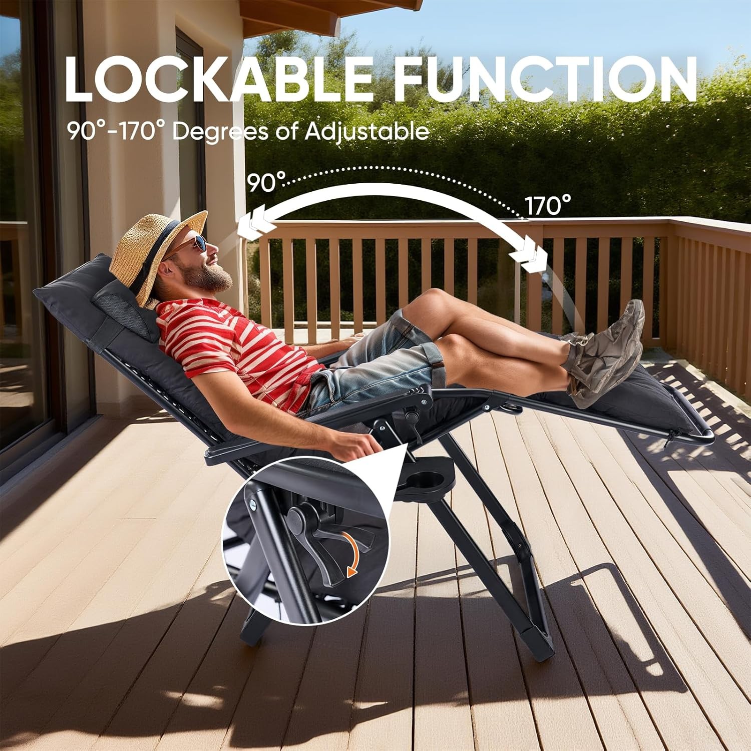 Zero Gravity Chair Outdoor Lounge Chair w/ Removable Cushion&Cup Holder&Headrest