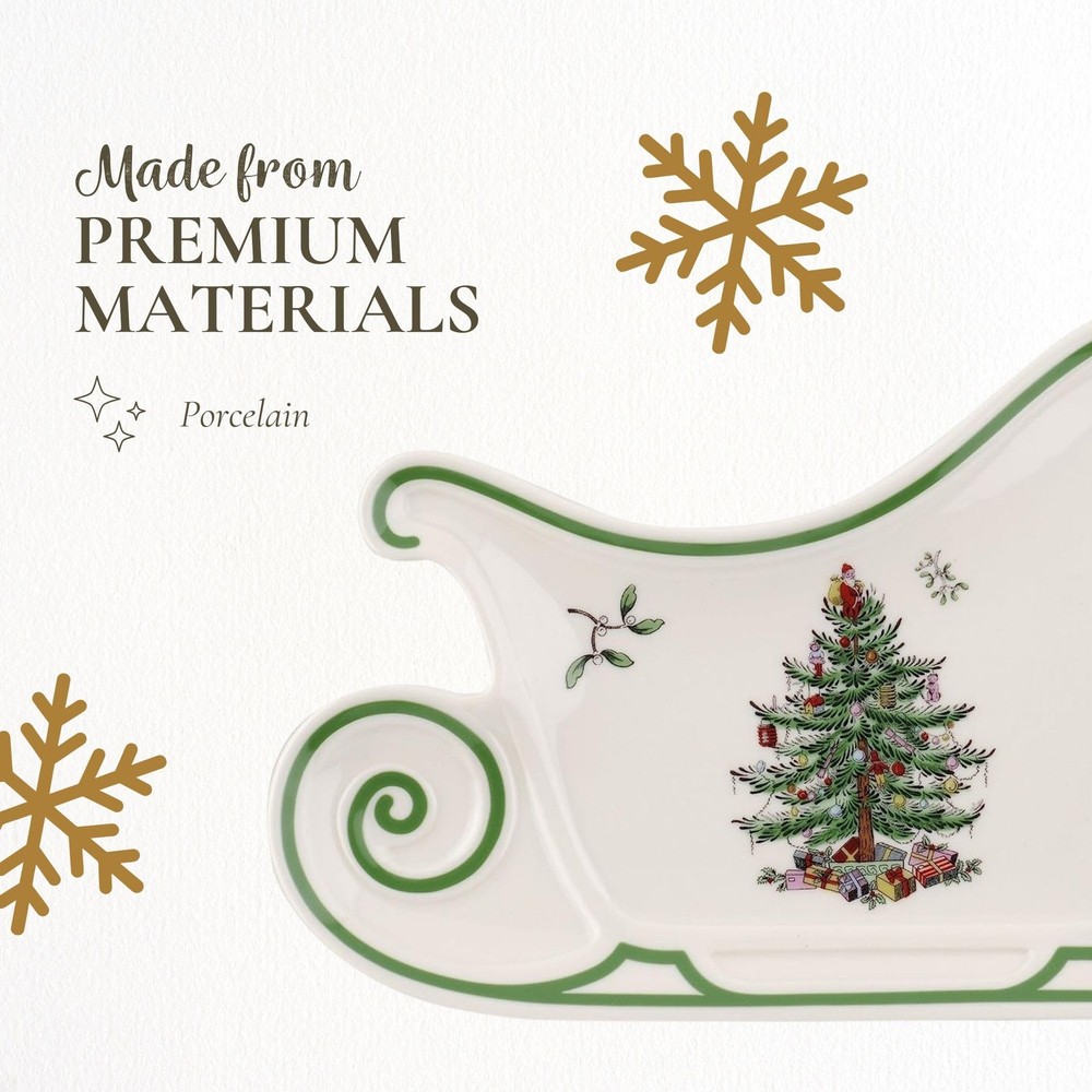 Christmas Tree Embossed Sleigh Plate, 9-Inch Festive Serving Dish for Christm...