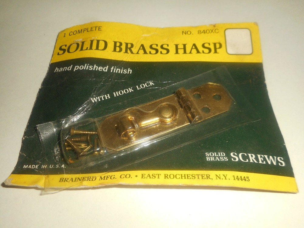 Vintage Solid Brass Hasp & Hook Lock Brainerd Mfg. Small 2 3/4" x 3/4" Nos