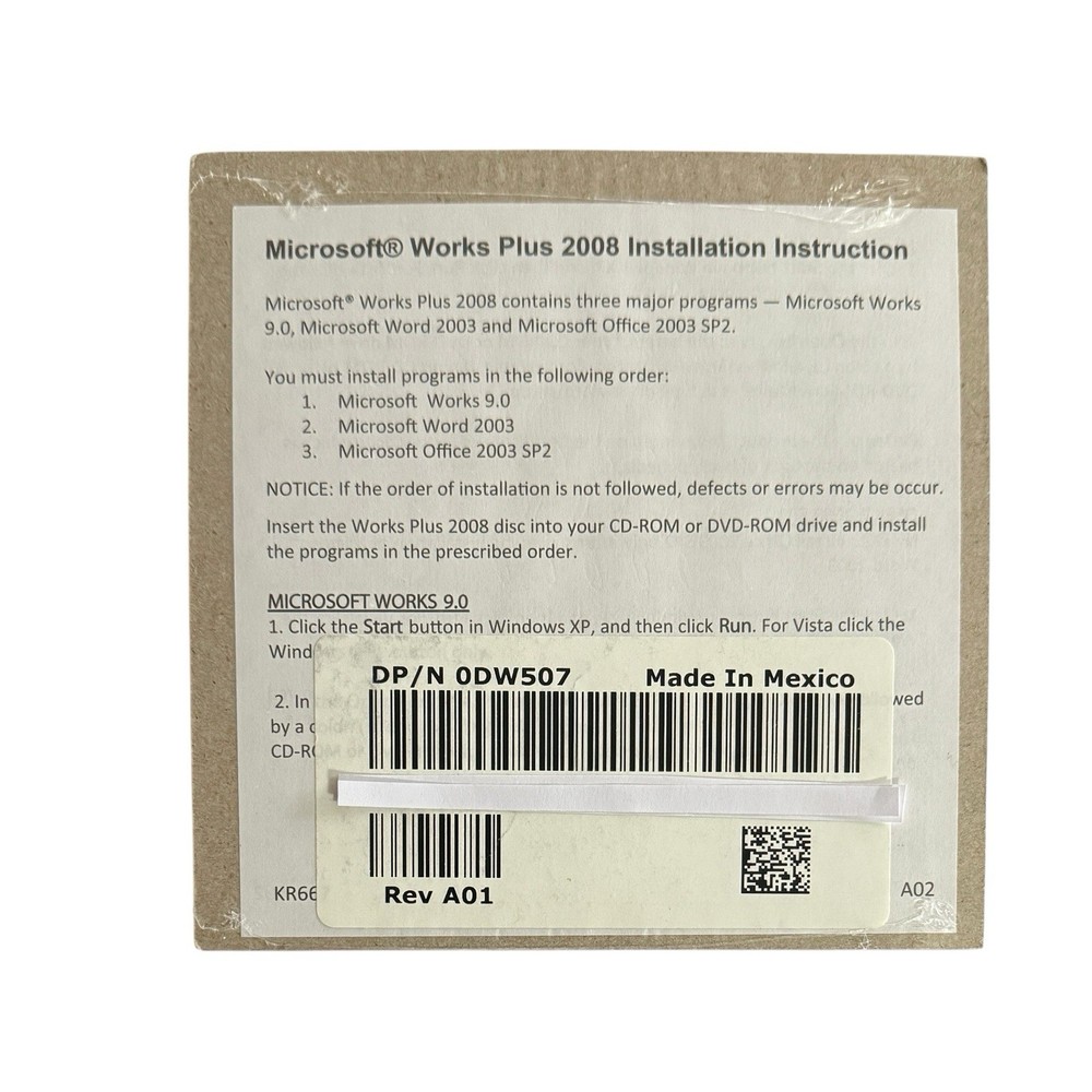 Microsoft Works Plus 2008 (Dell CD) + Key - Factory Sealed