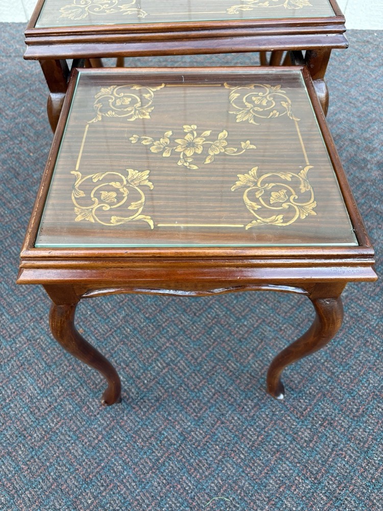 67334 Inlaid Mahogany 3 Stack Table Set with Gallery