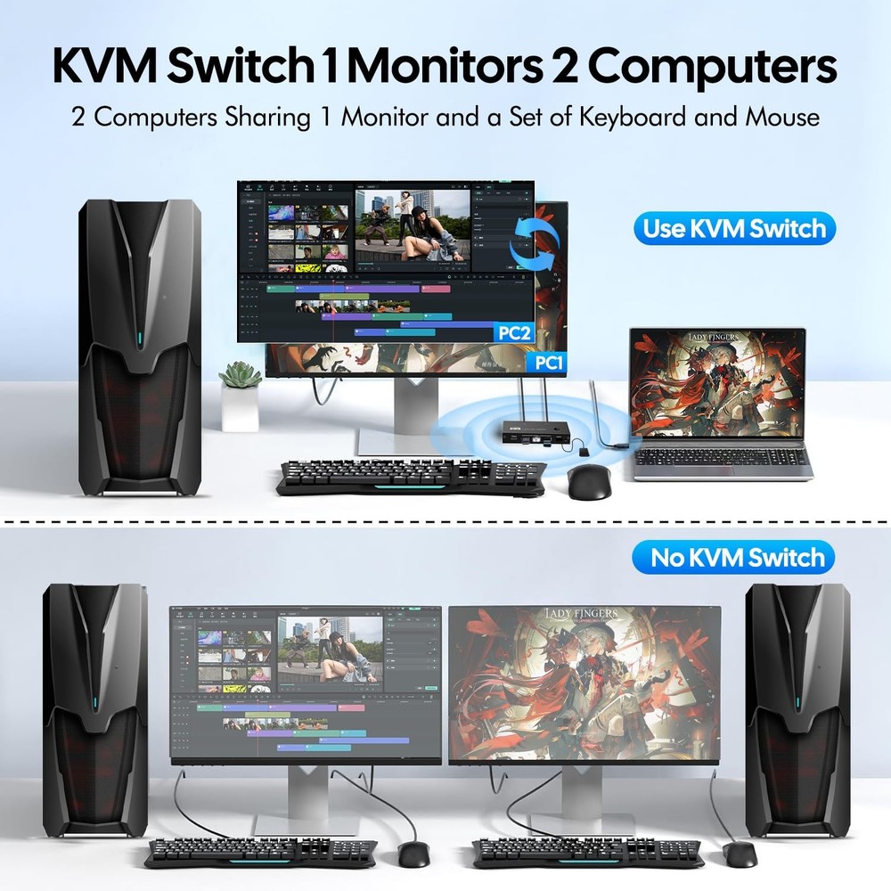 USB 3.0 Switcher 2 Computers Sharing USB C A Devices, 4 Port Sharing Keyboar...