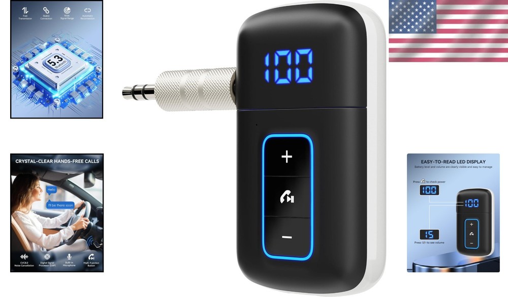 Wireless 3.5mm Bluetooth Adapter with LED Display for Clear Audio Streaming