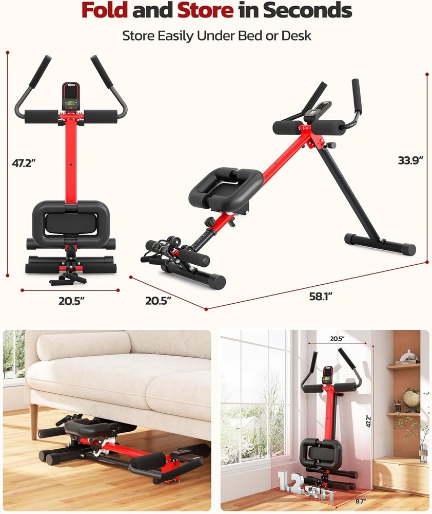 2-in-1 Ab & Rowing Machine - Foldable, 7-Length Adjustable, for Home Gym