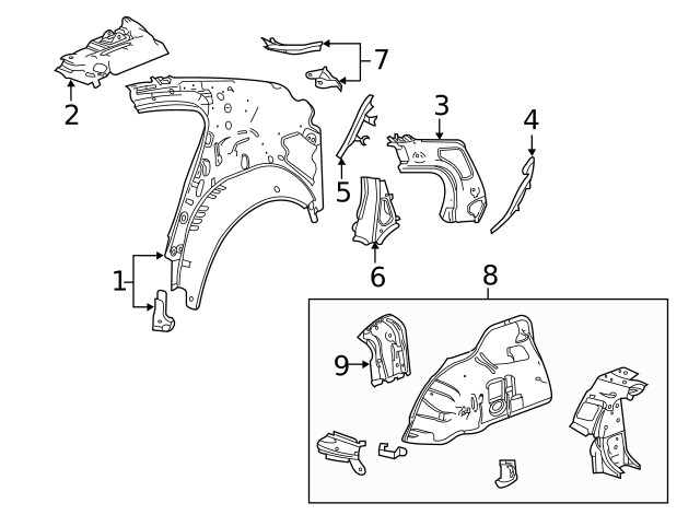 Genuine GM Passenger Side Inner Quarter Panel 23449442