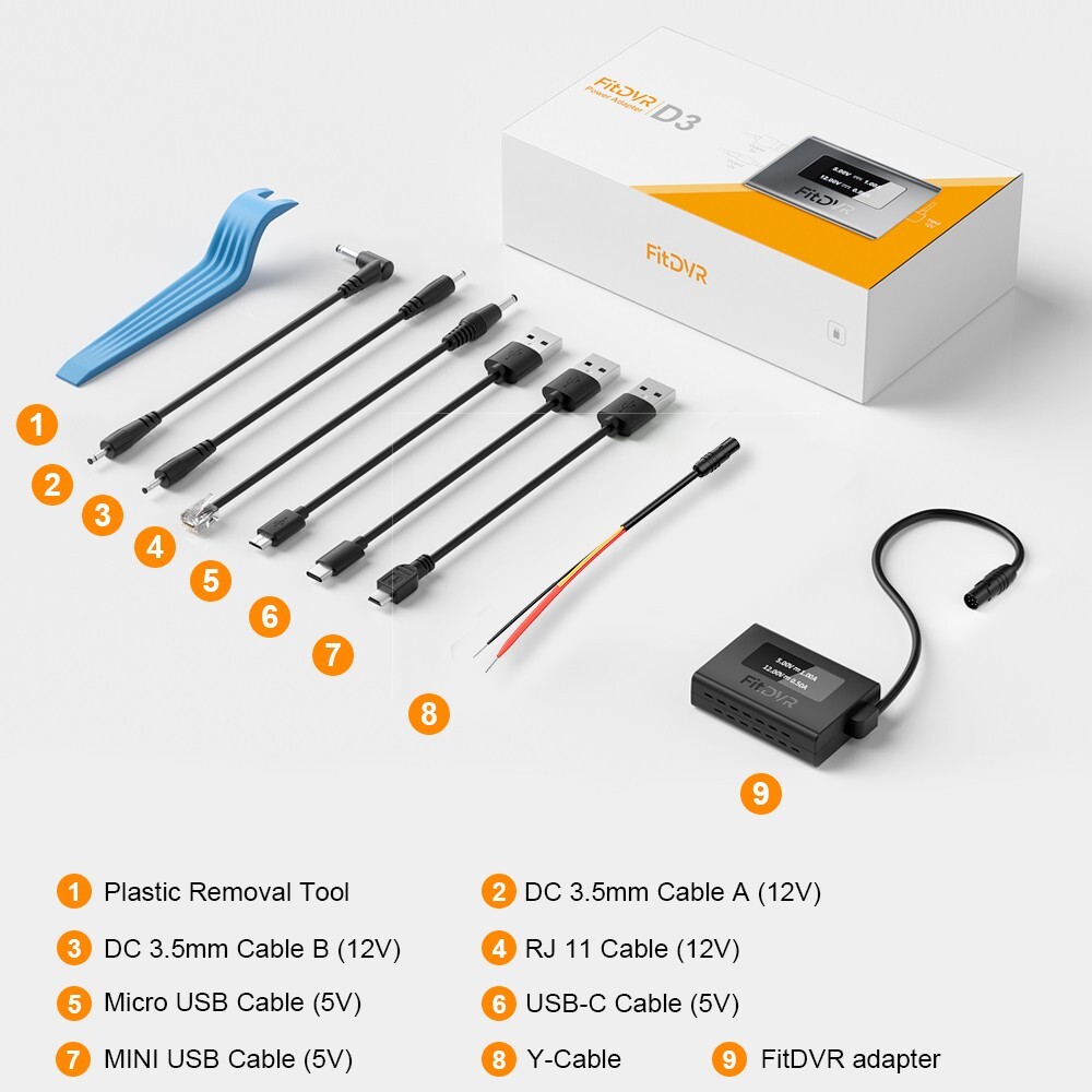 FitDVR Universal Dash Cam Power Adapter for All Car Models.