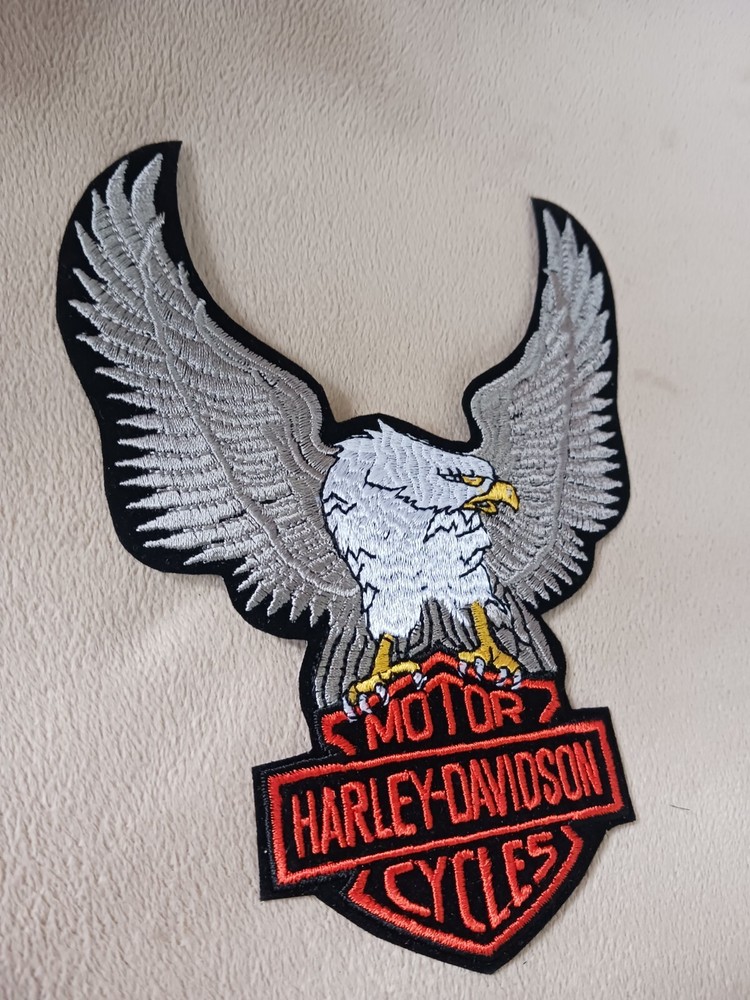 Harley Davidson Vtg Silver Black Patch Eagle Motorcycle Emblem 6.5”L