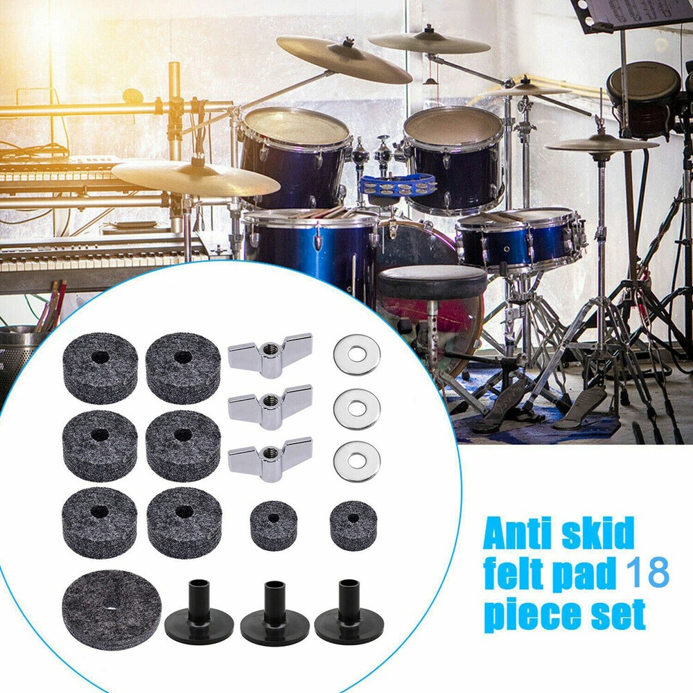 18pcs Drum Replacement Felt Pad/Wing Nut/Cymbal Sleeve Base for Drum Set Kits