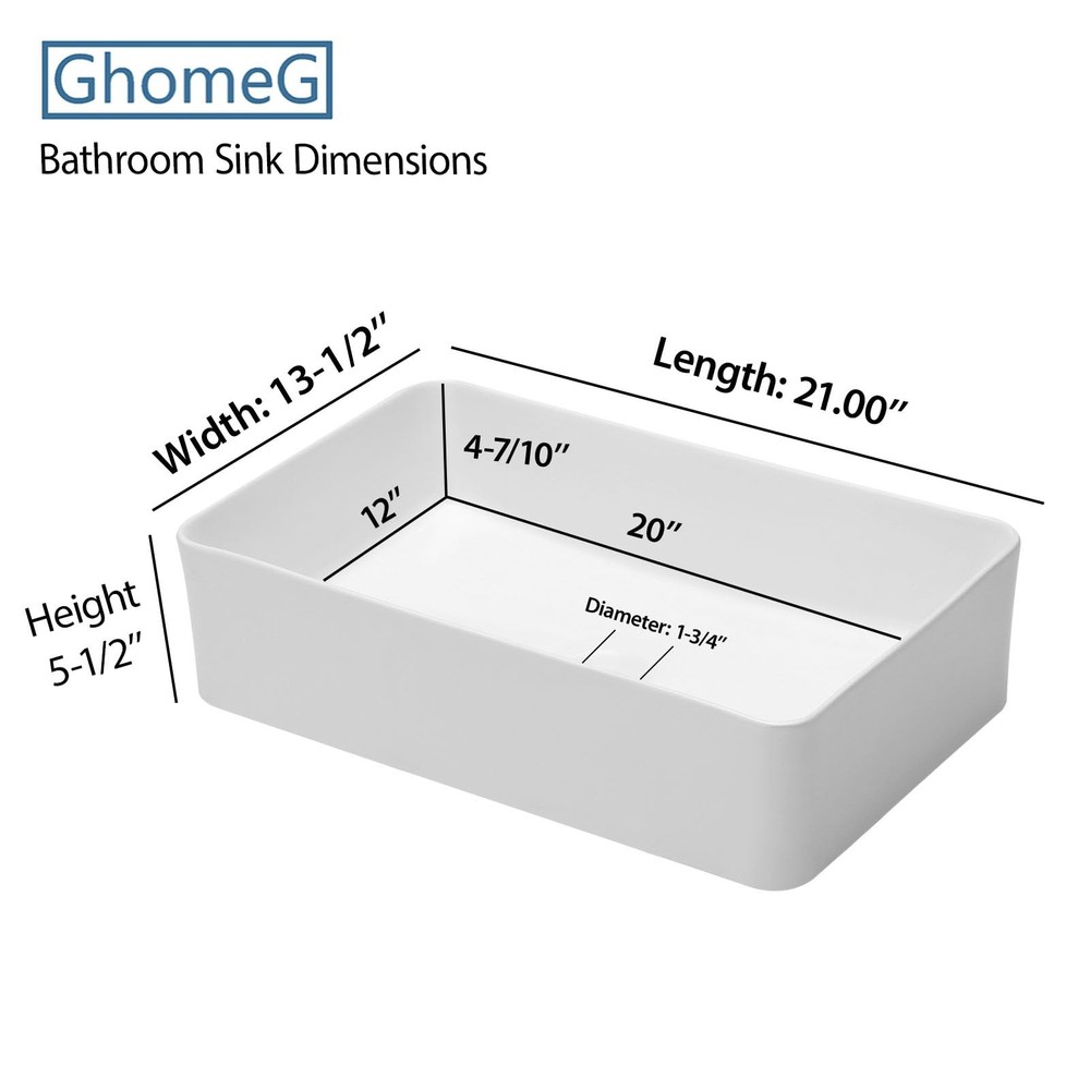 GhomeG Rectangular Bathroom Vessel Sink 21"x14" Rectangle 21"x14", White