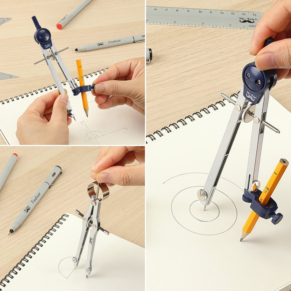 Mr. Pen- Professional Geometry Set, 15 pcs, Drafting Tools with Silver