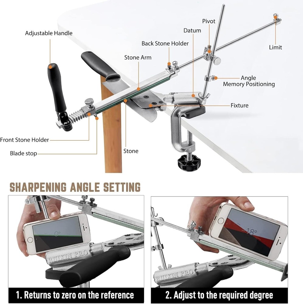 360° Rotating Fixed-Angle Knife Sharpener with 10 Whetstones - Quality