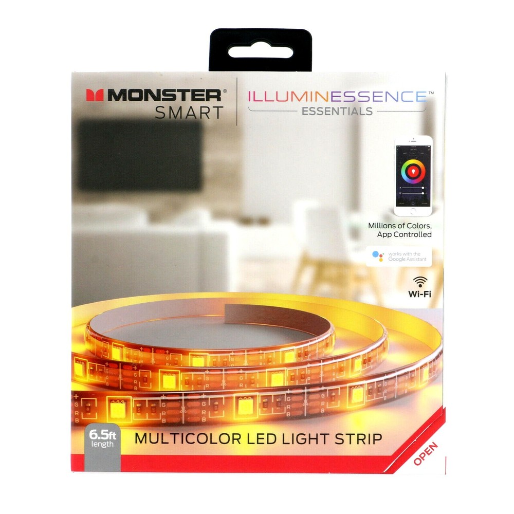 Monster Smart Google Assistant Multicolor LED Light Strip – 6.5 ft - NEW