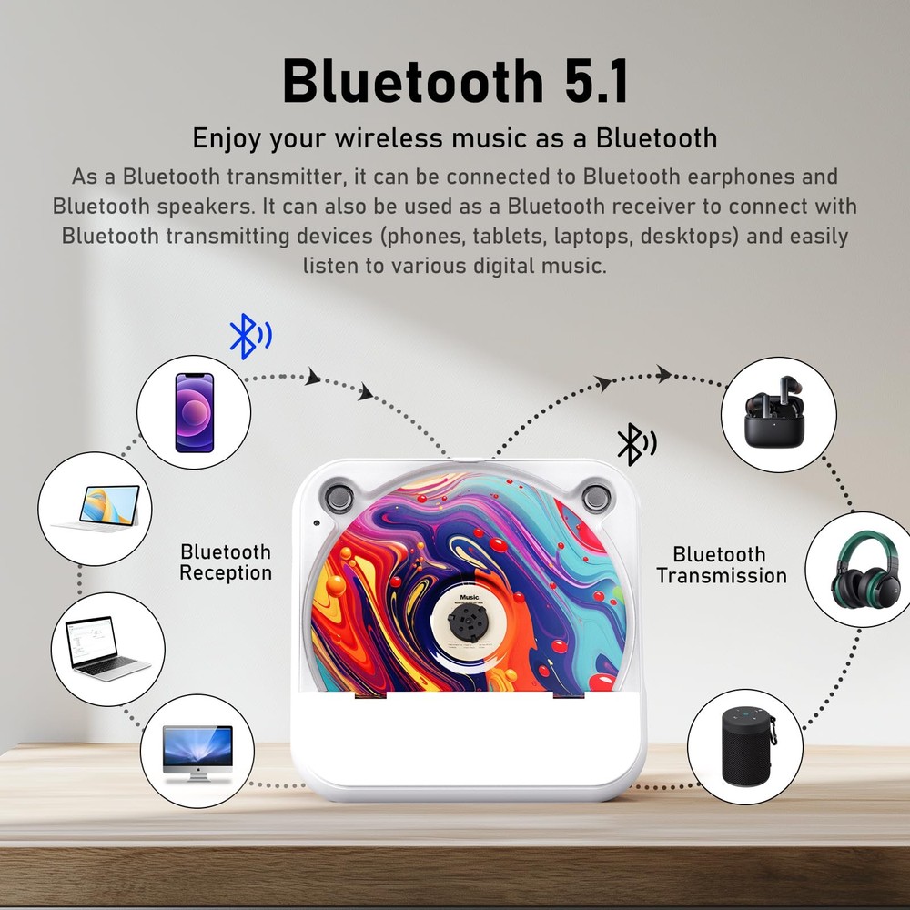 Portable CD Player with Bluetooth,CD Player for Home, 2000mAh Rechargeable Mu...