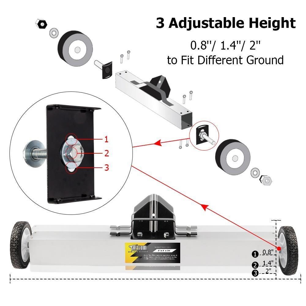 24-Inch Rolling Magnetic Pick-Up Sweeper with Adjustable Long Handle and Wheels