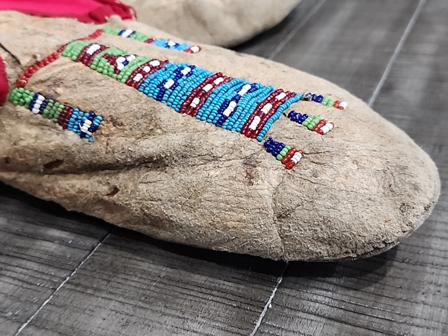 Northern Plains Moccasins with beaded Geometric Pattern Tops C.1890