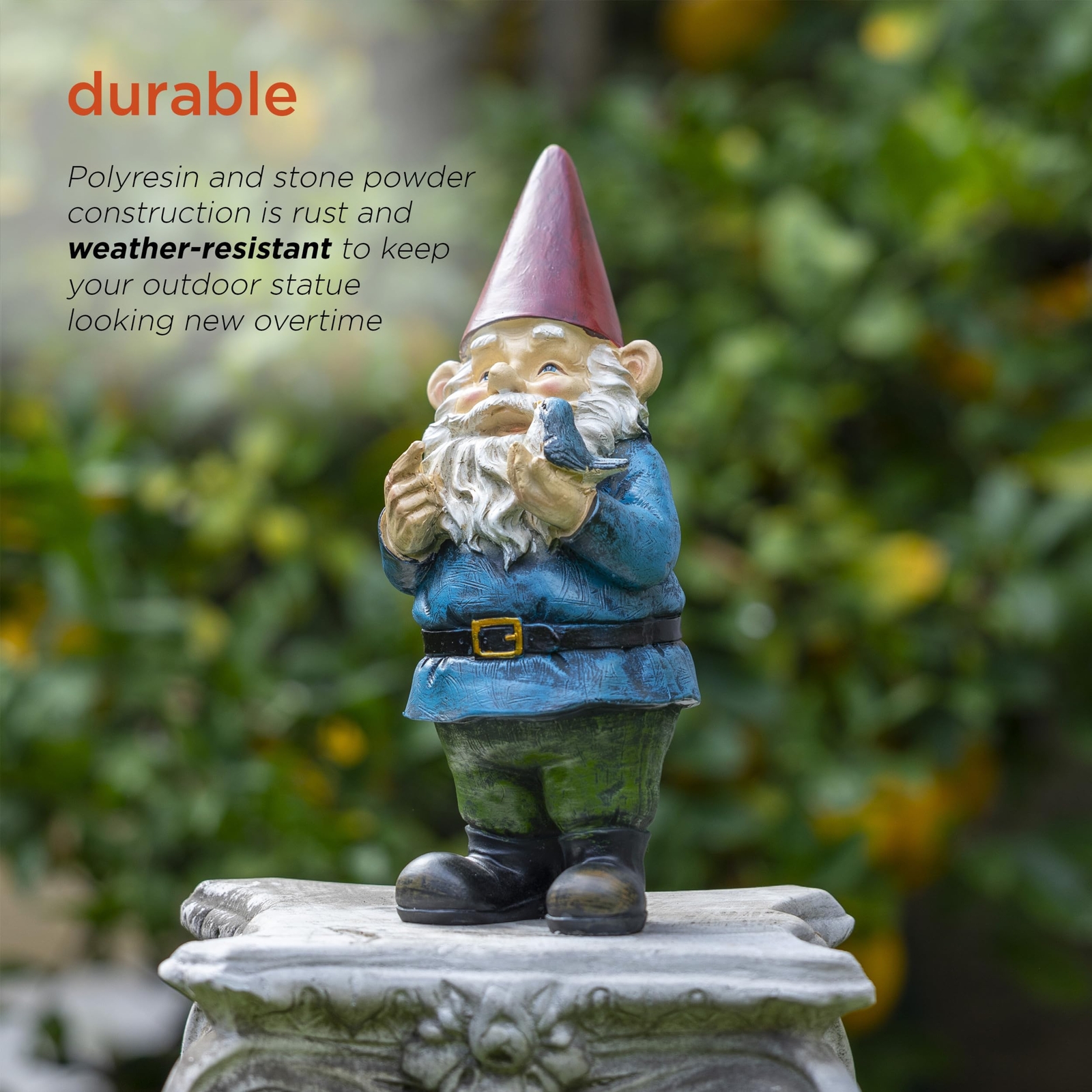 Alpine 12-Inch Outdoor Garden Gnome Statue Multicolor