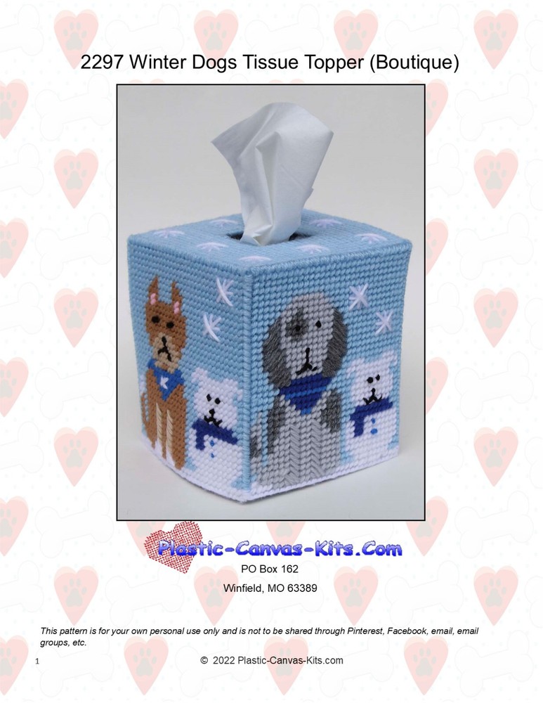 Winter Dogs Boutique Tissue Topper-Plastic Canvas Pattern or Kit