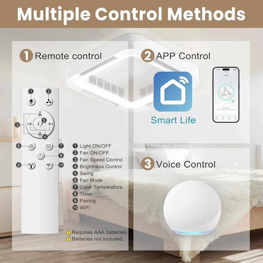 Smart Bladeless Ceiling Fan with Dimmable Lights & Alexa Control, 23
