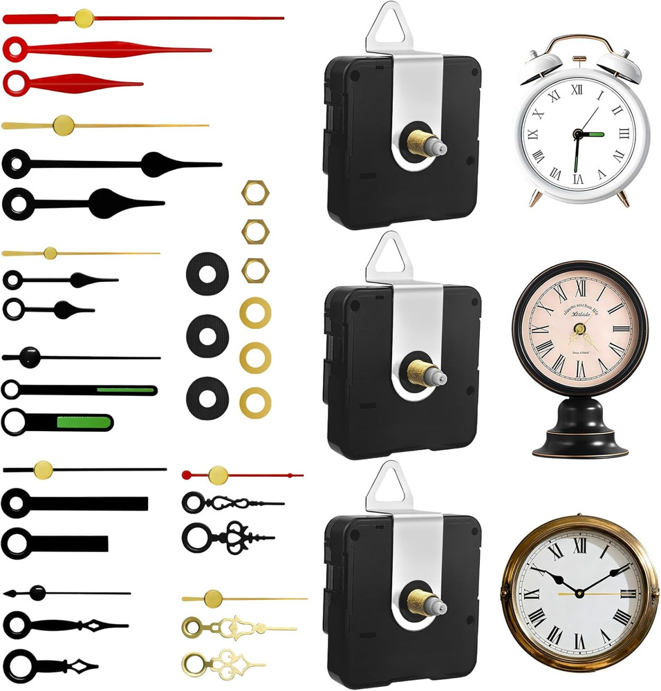 3PCS Clock Mechanism Replacement Kit Quartz Clock Movement with 8 Clock Hands