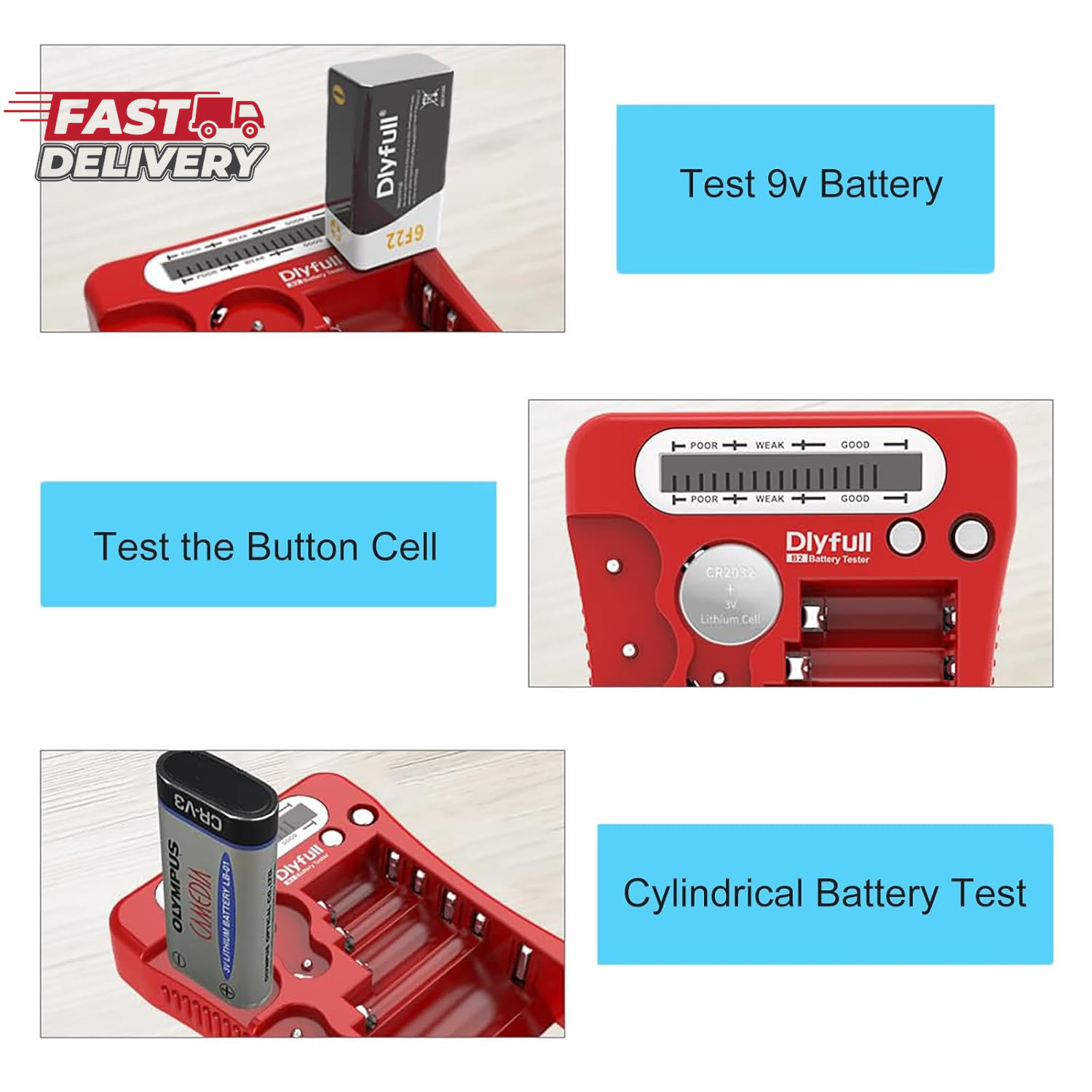 Dlyfull Battery Tester, LCD Display Universal Battery Checker for AA AAA C D 9V
