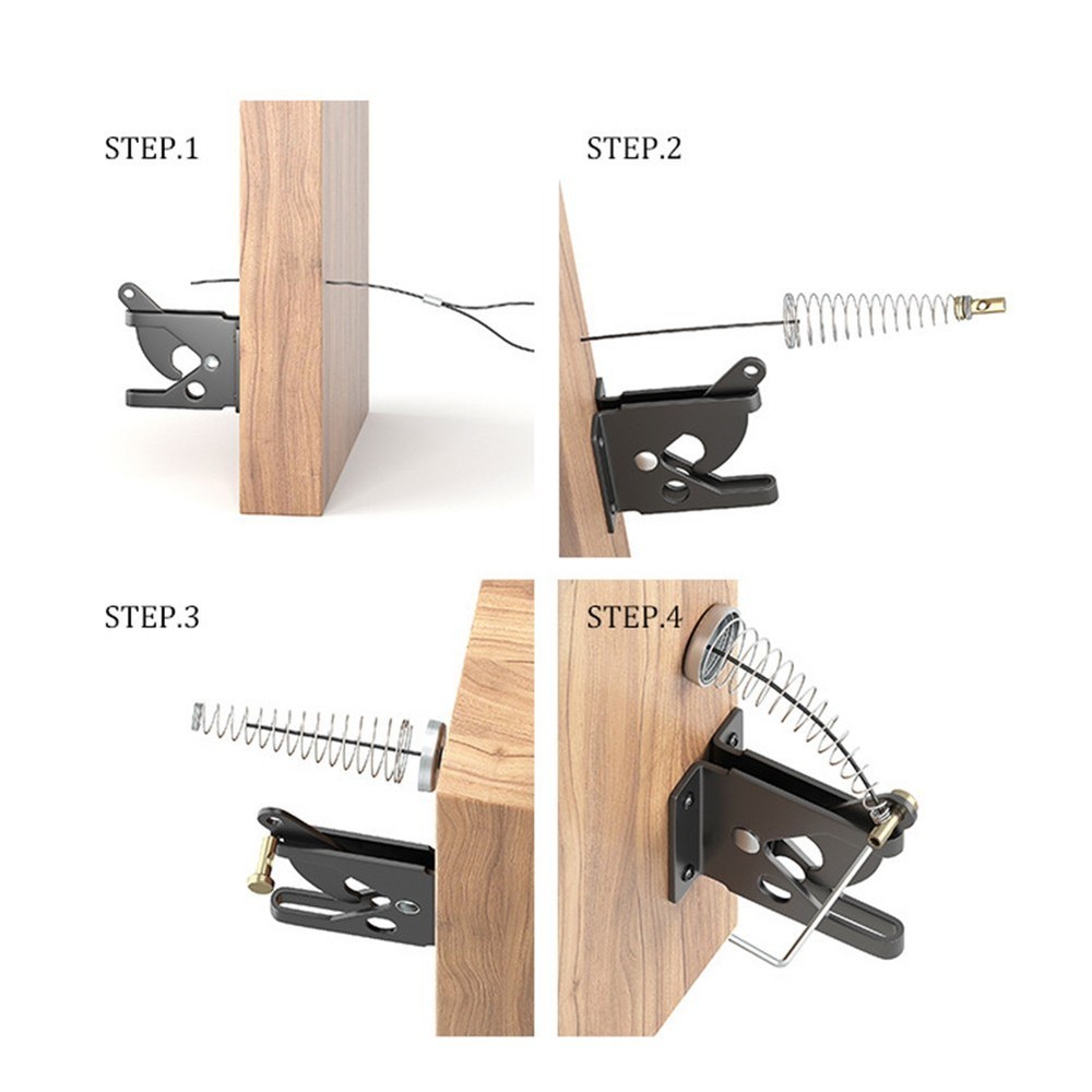 Black Adjustable Spring Loaded Gate Latch with Cable Pull for Fence Doors