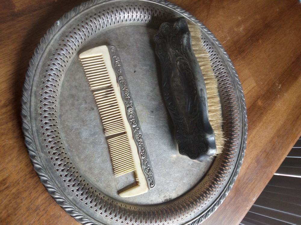 1940s antique silver brush comb and tray 