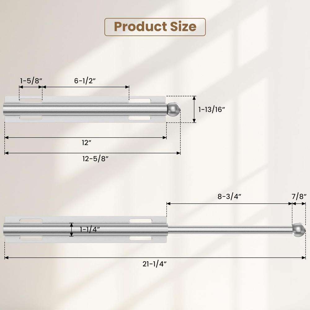Supforce Valet Rod for Closet Pull Out, Retractable Slide 12IN, Matte Silver