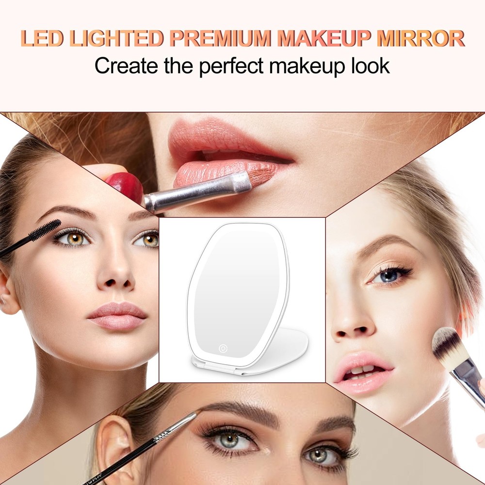 Portable Makeup Mirror with LED Light, Touch Screen, 3 Color Settings