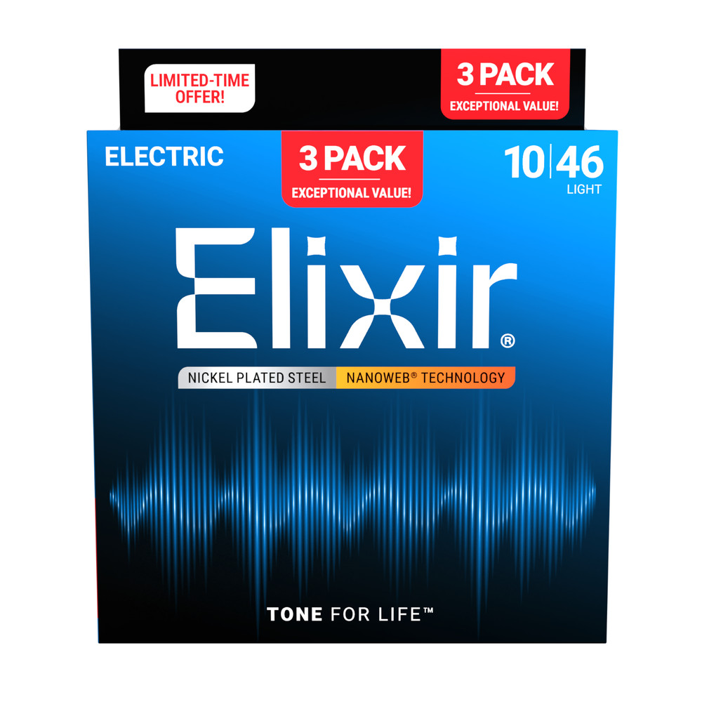 Elixir® 16567 Electric Guitar Strings w/ NANOWEB® Technology 10-46; 3-Pack