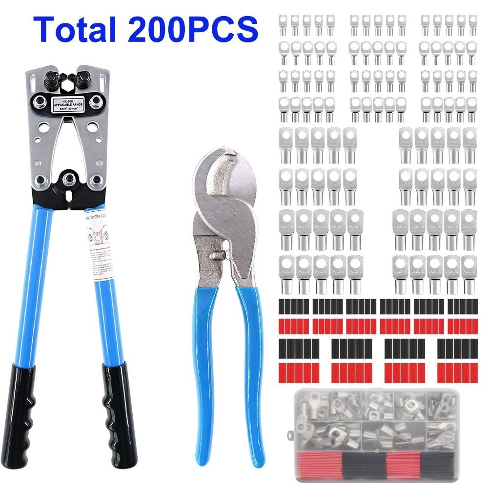 200Pcs Assorted Copper Ring Lugs Terminal Wire Bare Cable Crimp Connectors Kit