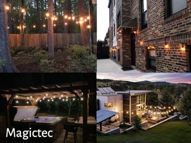 LED Shatterproof String Lights Commercial Grade with 15 Hanging Sockets 48FT